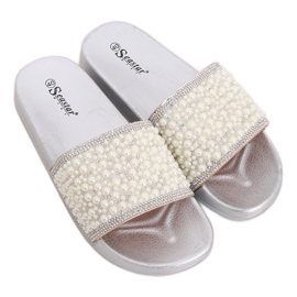 Chinelos prateados com pérolas BG63 Silver cinza