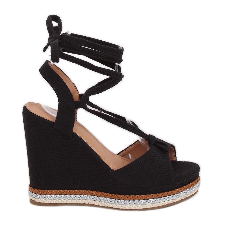 Preto GP07 Sandálias pretas de cunha