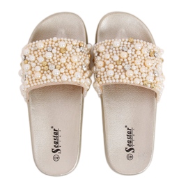 Chinelos com pérolas BG66 Gold dourado
