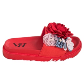 SHELOVET Chinelos de camurça com flores vermelho