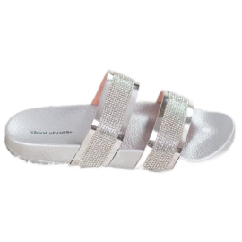 Ideal Shoes Chinelos femininos com zircônia cúbica cinza