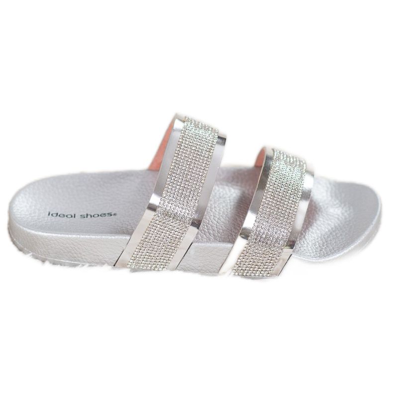 Ideal Shoes Chinelos femininos com zircônia cúbica cinza