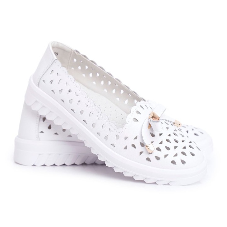 S.Barski Mocassins femininos, couro perfurado LR71515 Murrieta branco