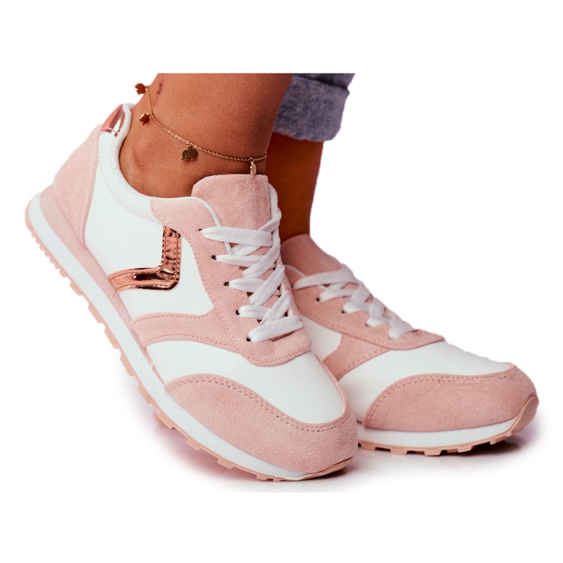 Sapatos esportivos femininos em roleta rosa branca branco