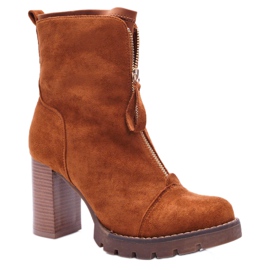FRERY Botas femininas de salto alto Camel Frann marrom