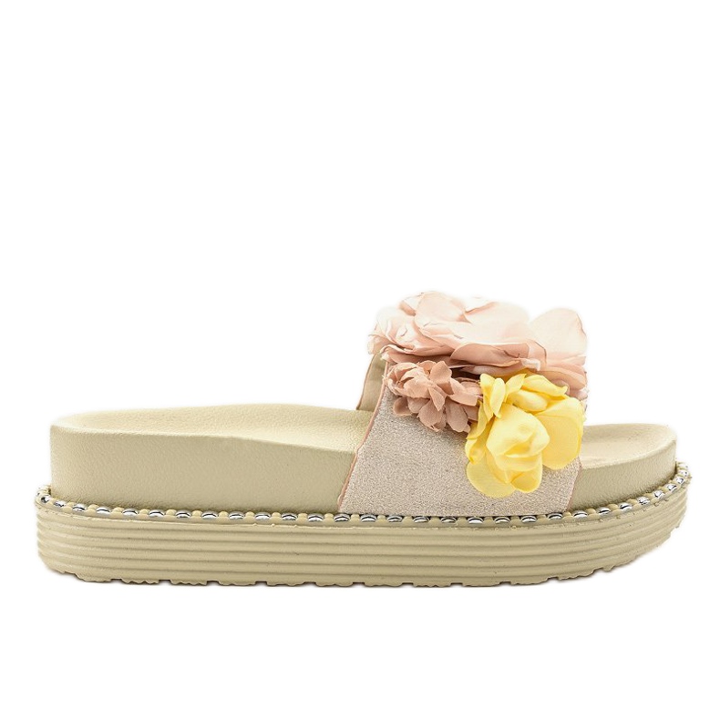 Chinelos bege com flores 6138