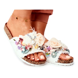PS1 Chinelos femininos com flores brancas Enrissa branco multicolorido PS1 Chinelos femininos com flores brancas Enrissa branco multicolorido