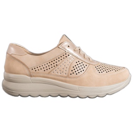 Comer Tênis Openwork no Paltform marrom amarelo