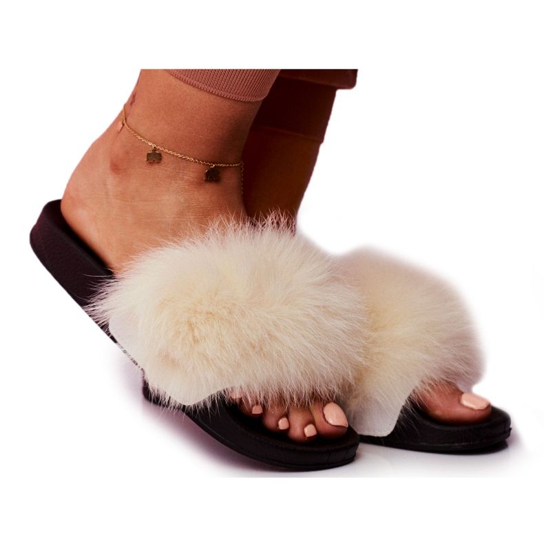 SEA Chinelos femininos com pele branca Belmondo branco preto