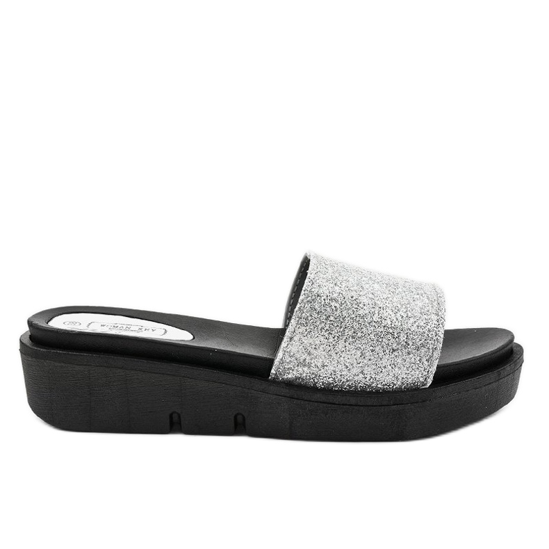 Chinelos prateados brilhantes E3969 cinza