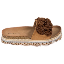 Small Swan Chinelos de camurça com enfeites marrom
