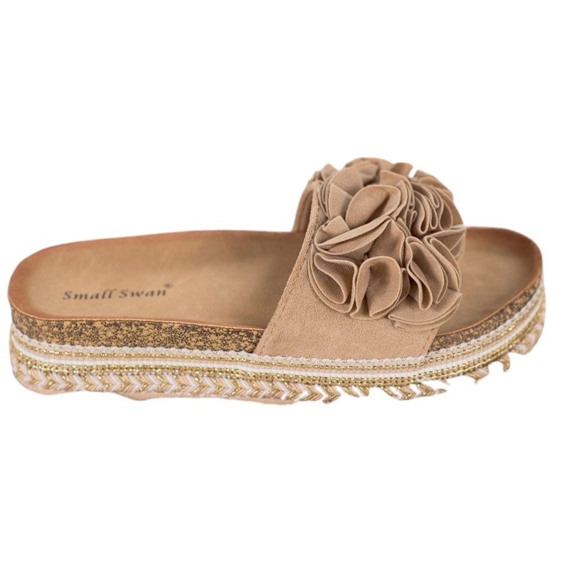 Small Swan Chinelos de camurça com enfeites castanho