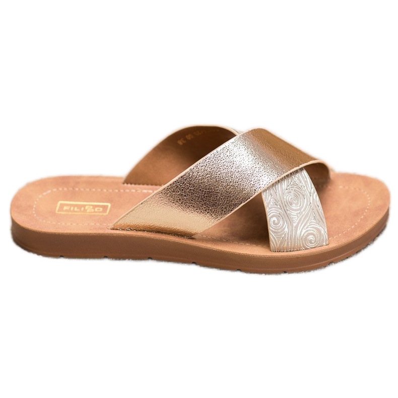 Filippo Chinelos de couro ecológico brilhante dourado