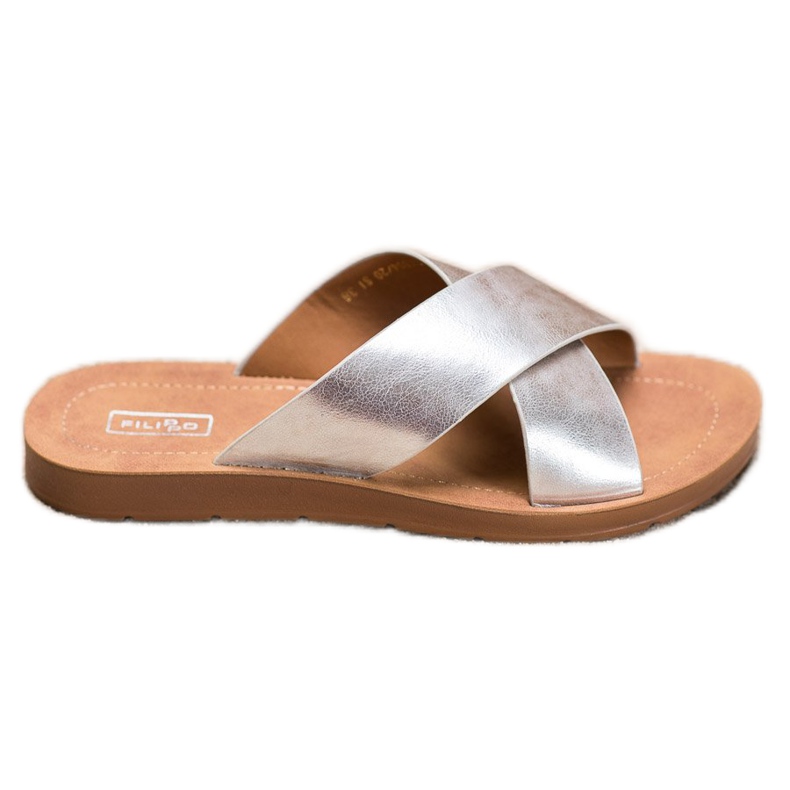 Filippo Chinelos de couro ecológico brilhante cinza
