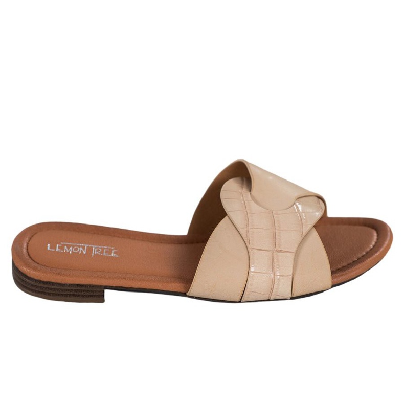 SHELOVET Chinelos elegantes de couro ecológico bege