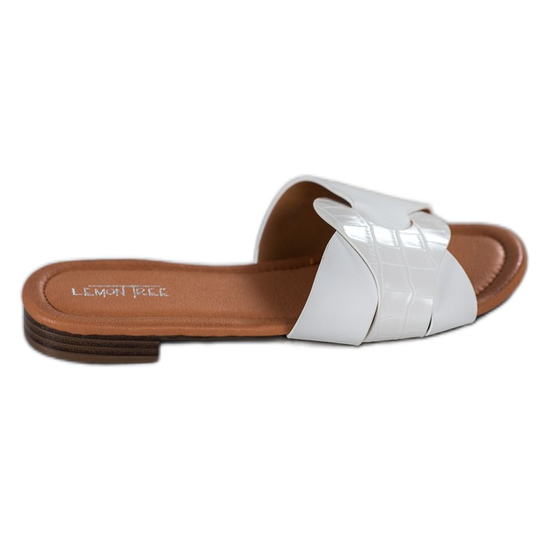 SHELOVET Chinelos elegantes de couro ecológico branco