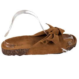 SHELOVET Chinelos de camurça com laço marrom