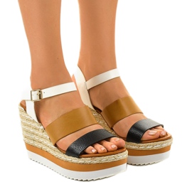 Sandálias pretas com cunha, alpercatas VB76062 branco marrom preto multicolorido