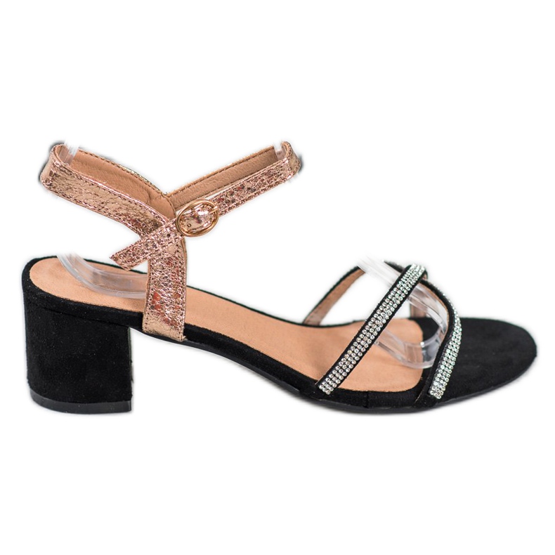 Small Swan Sandálias em um bar com zircônia cúbica preto amarelo Small Swan Sandálias em um bar com zircônia cúbica preto amarelo