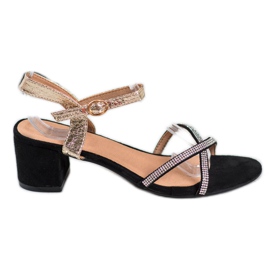 Small Swan Sandálias em um bar com zircônia cúbica preto amarelo