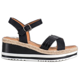 Weide Cunhas pretas com couro ecológico preto