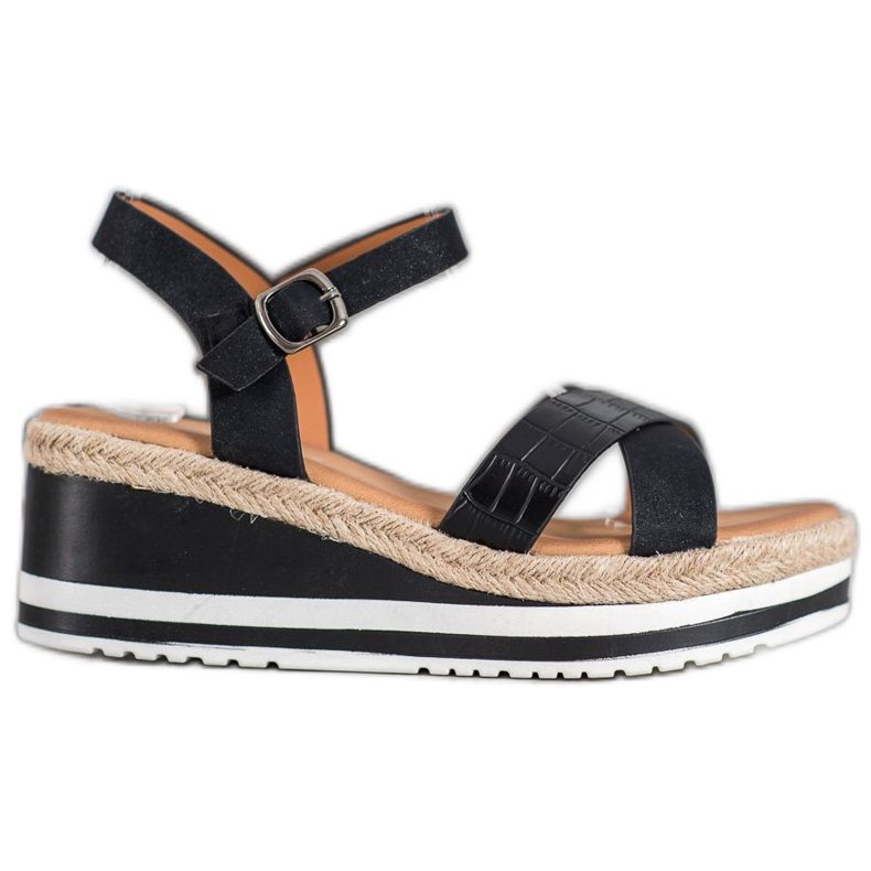 Weide Cunhas pretas com couro ecológico preto