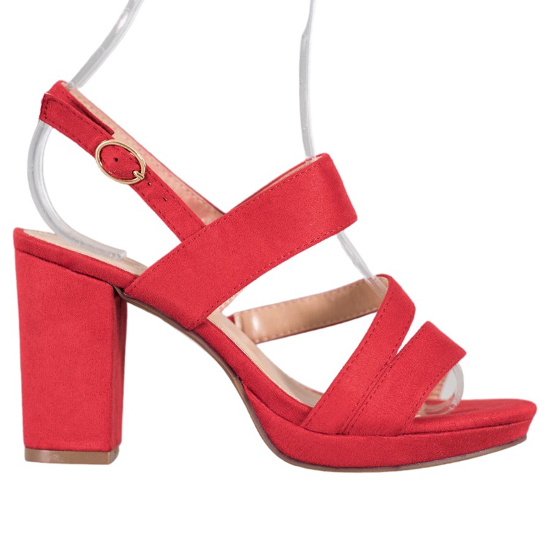 SHELOVET Sandálias de camurça de salto alto vermelho