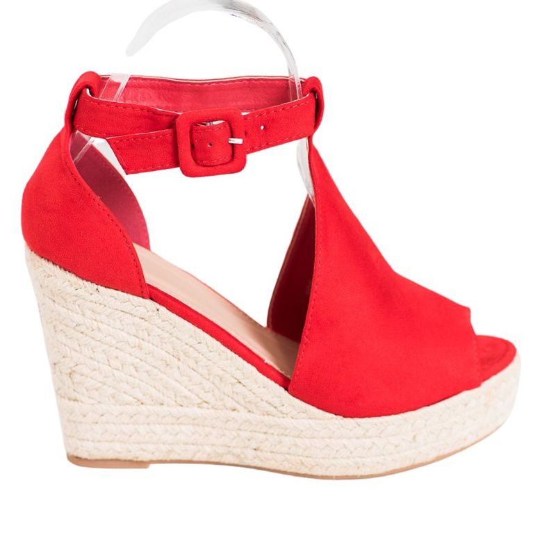 Queen Vivi Cunhas de camurça embutida vermelho