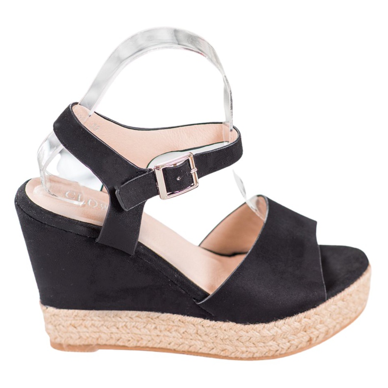 Clowse Sandálias Pretas em Cunha Alta preto