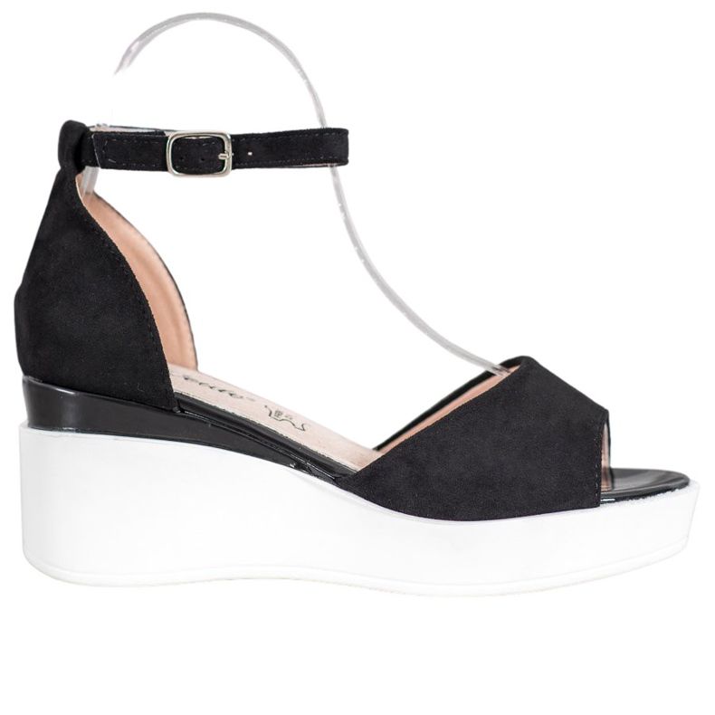 Weide Sandálias de camurça em cunha branca preto