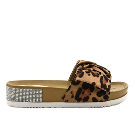 Chinelos casuais leopardo com laço LW-10 castanho