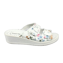Chinelos femininos de cunha Comfooty Mia Flowers branco multicolorido
