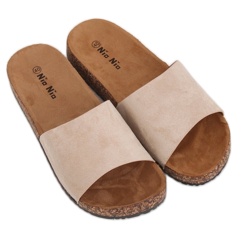 Pantufas de sola bege PA-354 de cortiça bege