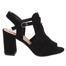 Preto LL79 Sandálias pretas de salto alto com orifícios