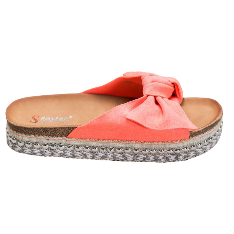 Seastar Chinelos de camurça com plataforma decorativa vermelho laranja