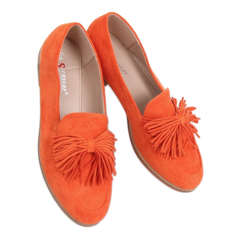 Mocassins femininos laranja com franjas T357P Orange Mocassins femininos laranja com franjas T357P Orange