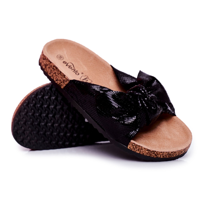 EVE Chinelos femininos com um laço grande Black Lovely Time preto