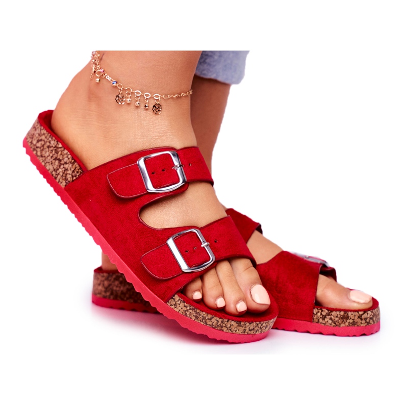 EVE Chinelos femininos em cortiça com fechos Red Si Senor vermelho