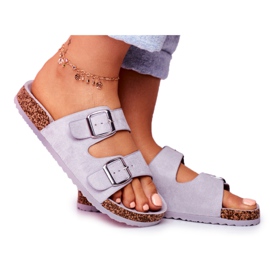 EVE Chinelos femininos em cortiça com fivelas cinza Si Senor