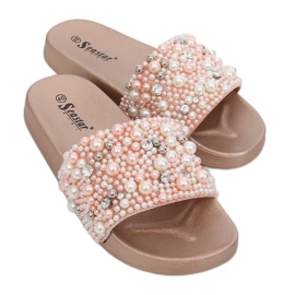 Chinelos com pérolas champanhe BG66 Champagne rosa multicolorido Chinelos com pérolas champanhe BG66 Champagne rosa multicolorido