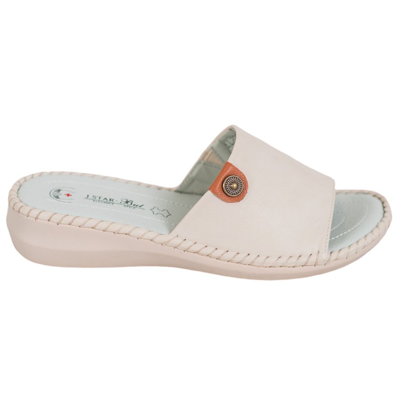 J. Star Chinelos casuais de couro ecológico bege