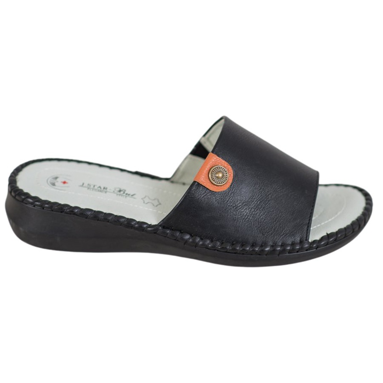 J. Star Chinelos casuais de couro ecológico preto