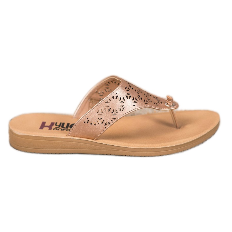 Kylie Chinelos com padrão perfurado bege dourado