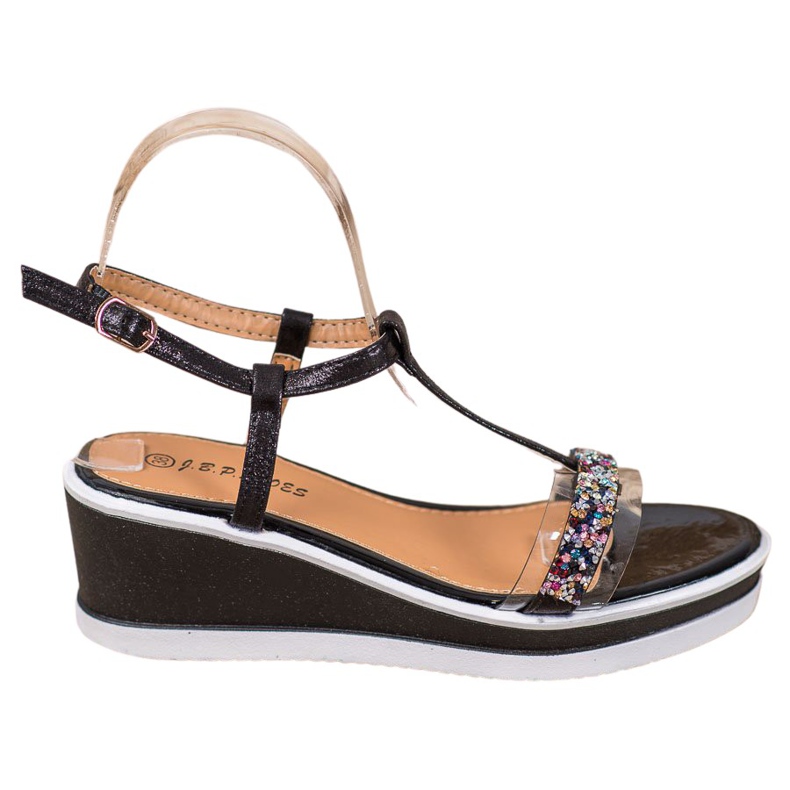 SHELOVET Cunhas elegantes com couro ecológico preto