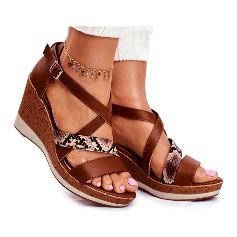 Sandálias femininas com cunha Sergio Leone Brown SK309 castanho