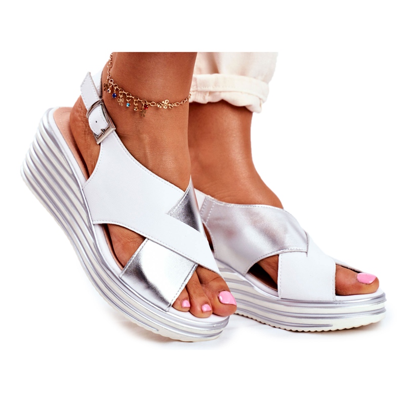 Sandálias femininas com cunha Sergio Leone Branco SK328 cinza