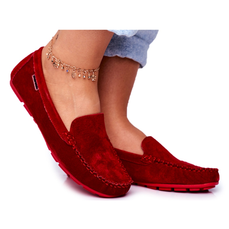 Vinceza Mocassim feminino couro camurça papito vermelho