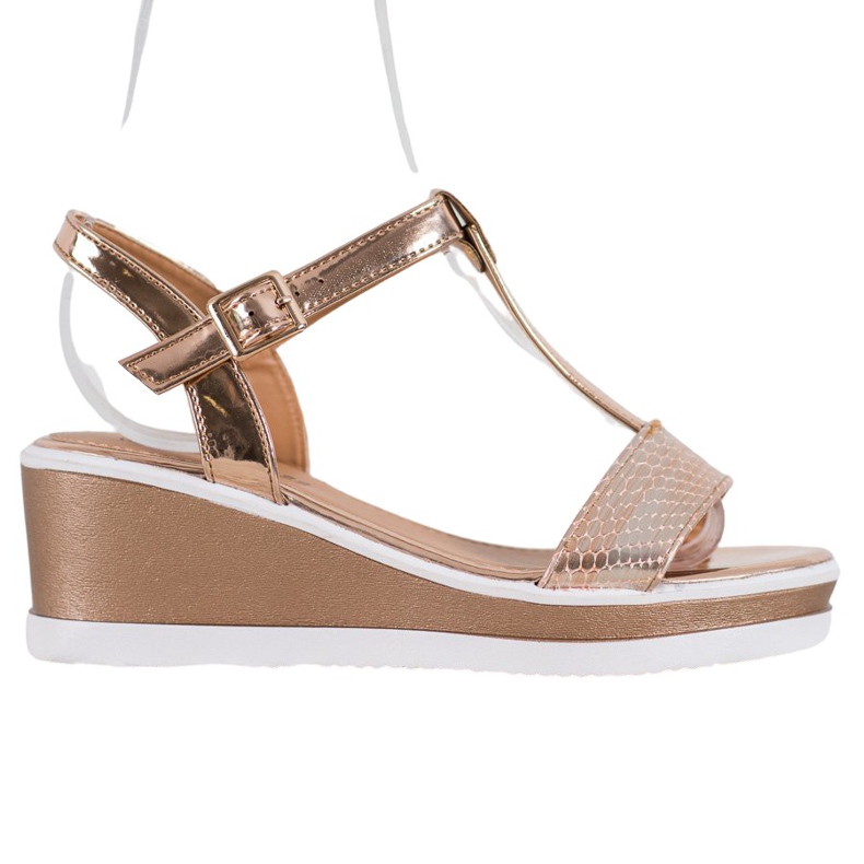 SHELOVET Cunhas douradas com couro ecológico dourado