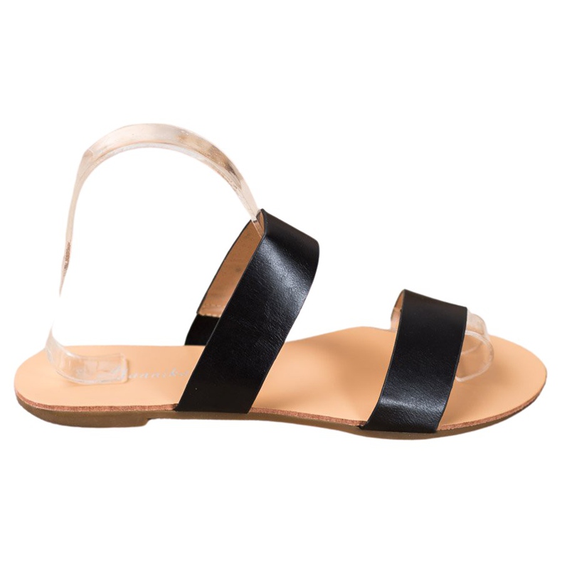 Mannika Chinelos clássicos de couro ecológico preto