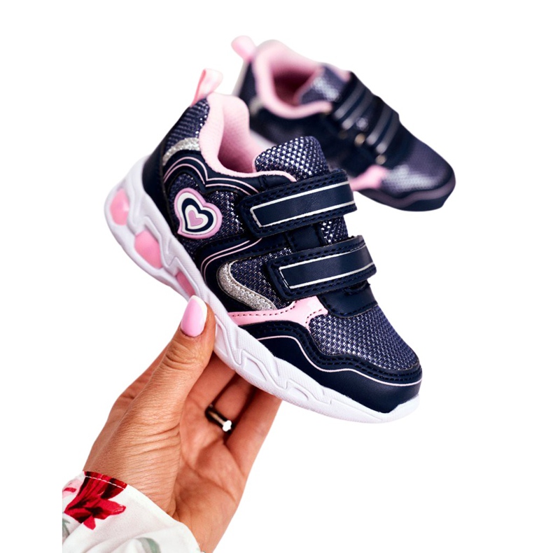 EVE Calçados infantis esportivos brilhando em velcro azul marinho escarlate rosa
